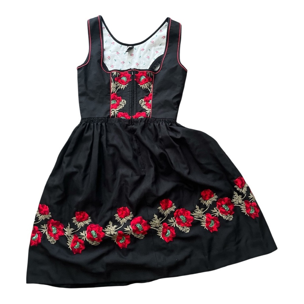 German Berchtesgadener vintage  Floral Embroidered Black Dress